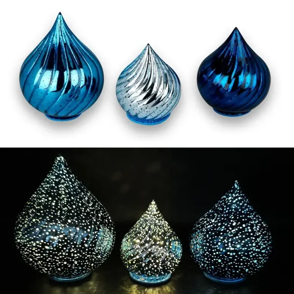 3 x LED Glastropfen Set Glaskugeln mit Timer