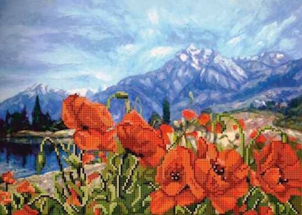 Kralenborduurpakket “Klaprozen in de bergen”