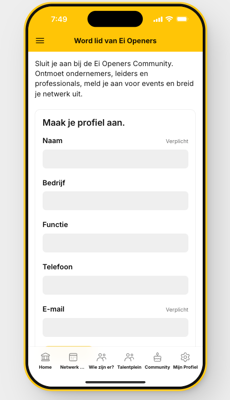 Ei Openers App aanmeldformulier