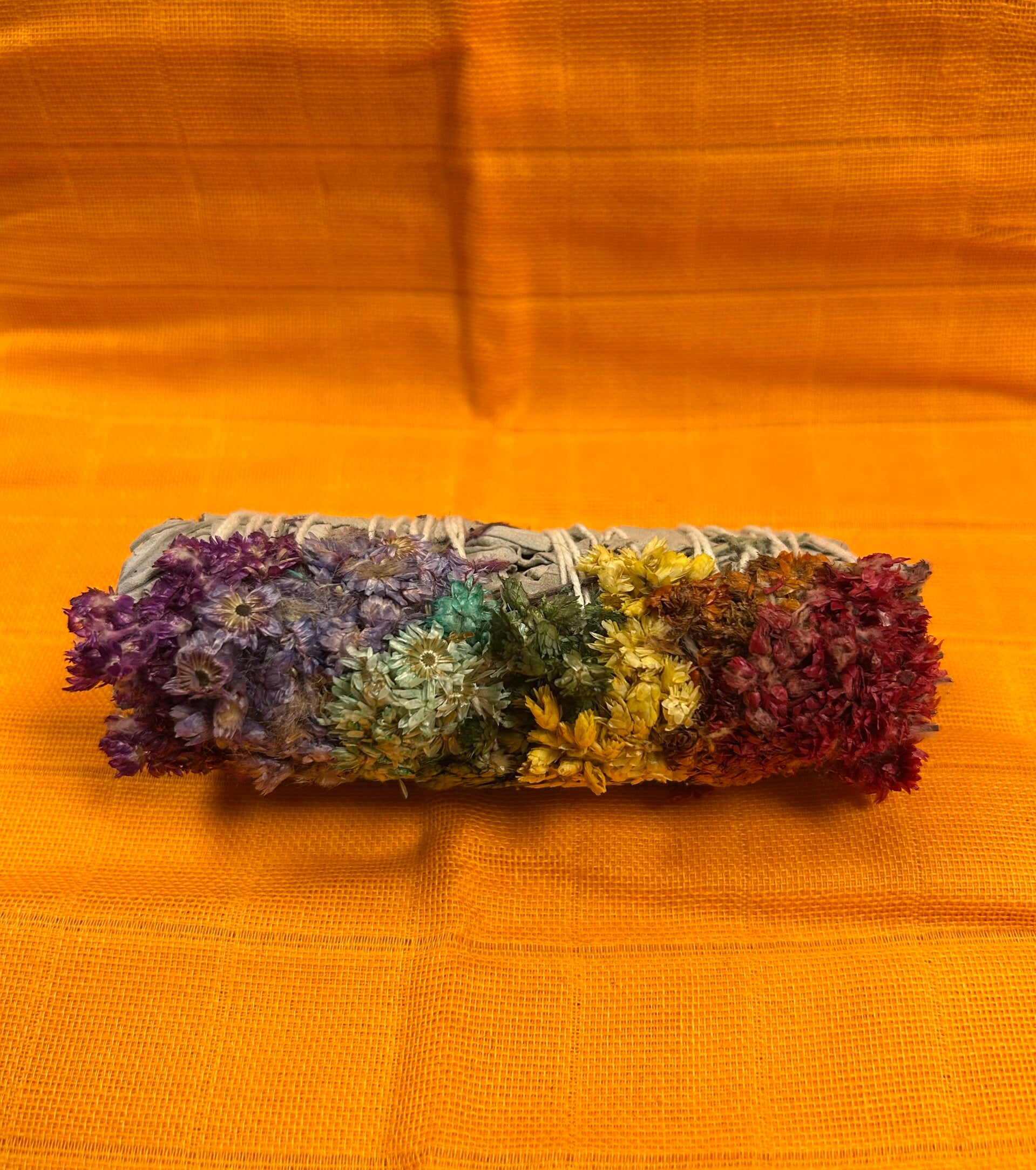 White Sage & Chakra Floral Smudge Stick 10cm