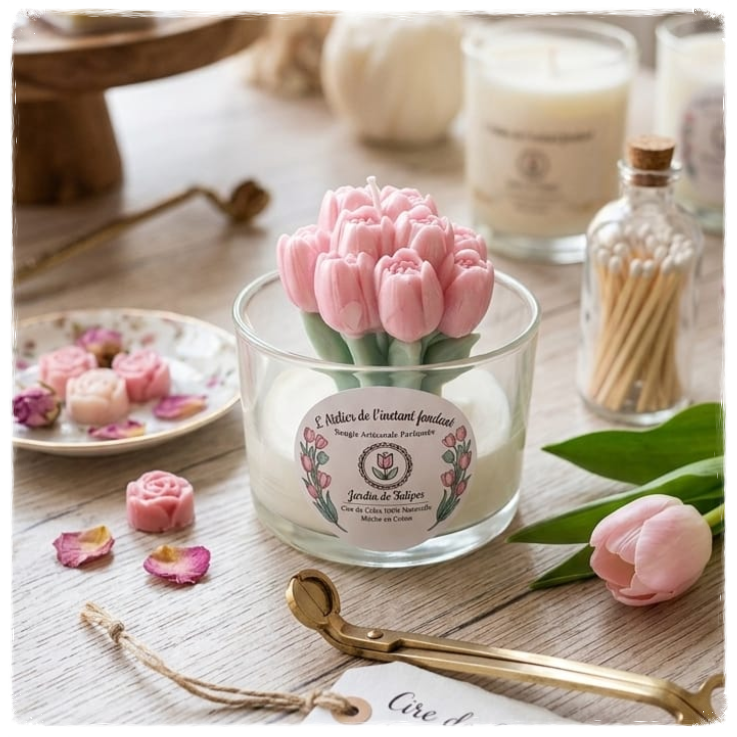 🌷Bougie Tulipe 2 en 1 Rose