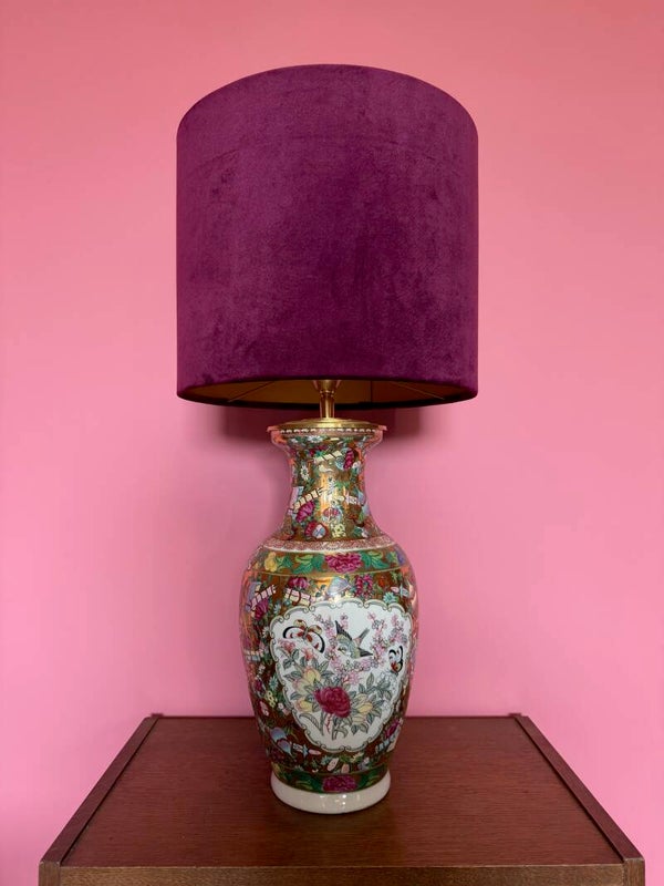 Chinese vaaslamp met aubergine lampenkap