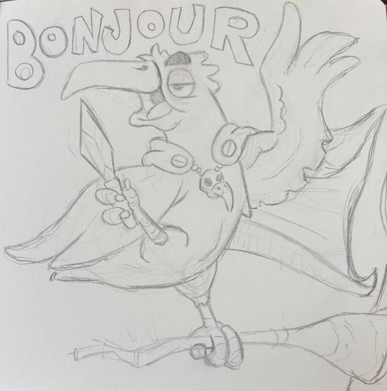 Bonjour kraai schets