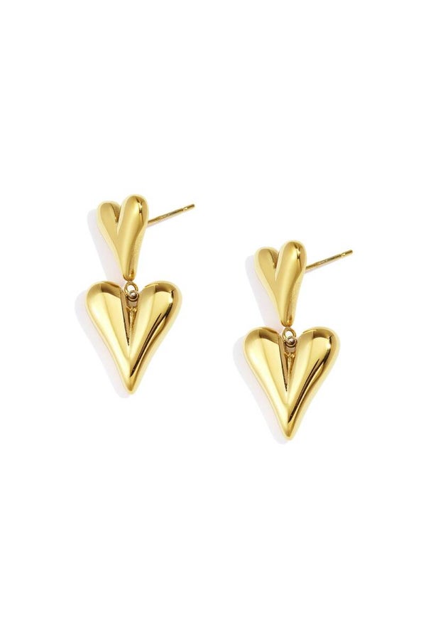 Oorbellen double heart - Goud