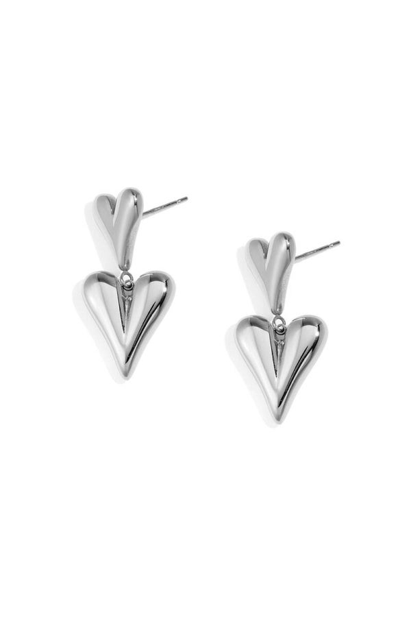 Oorbellen double heart - Zilver