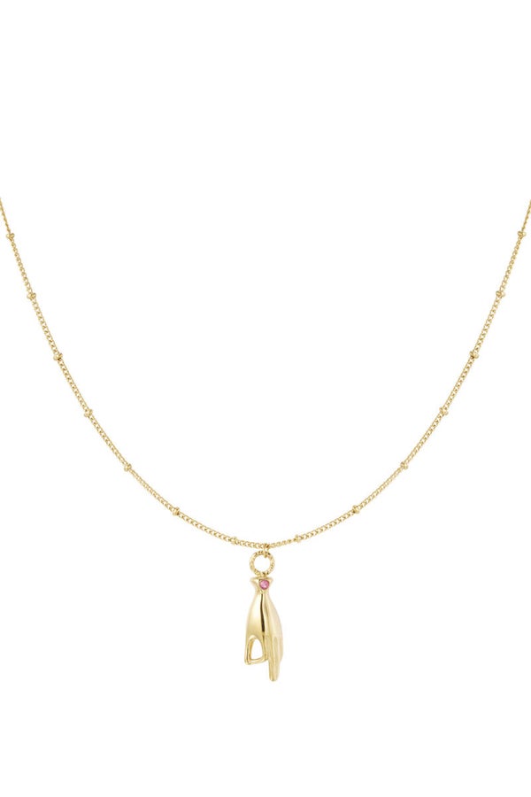 Ketting hand met roze steentje - Goud
