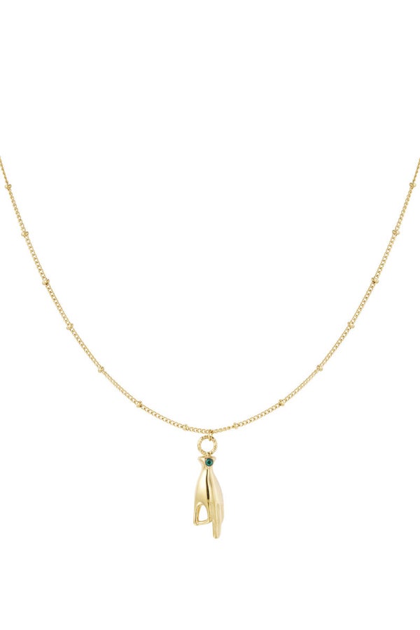 Ketting hand met groen steentje - Goud