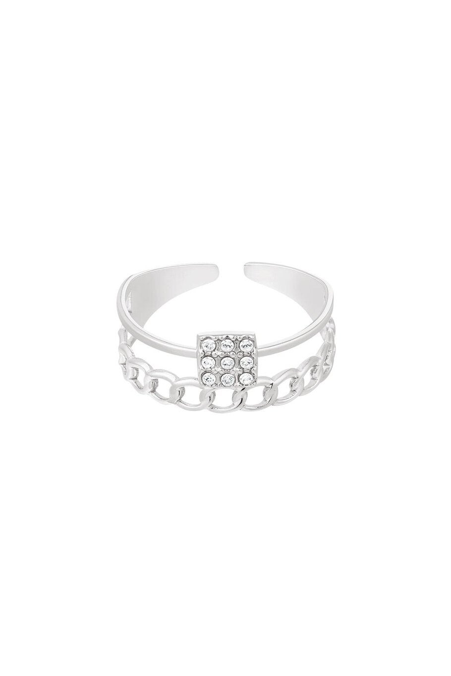 Ring schakels en strass - Zilver