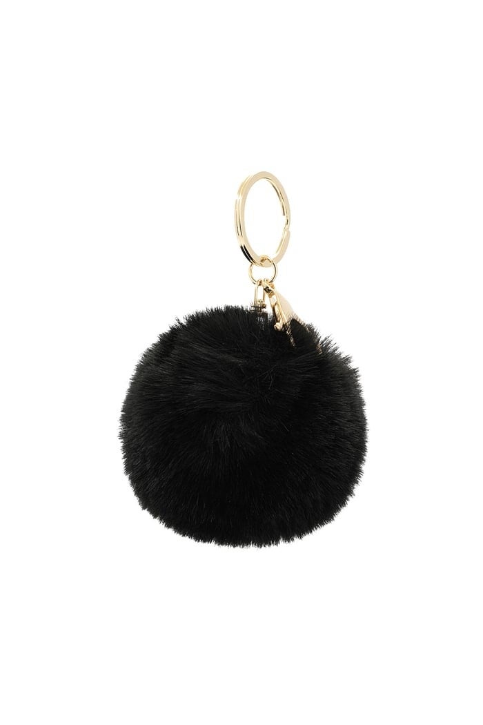 Sleutelhanger / tashanger fluffy bal - Zwart