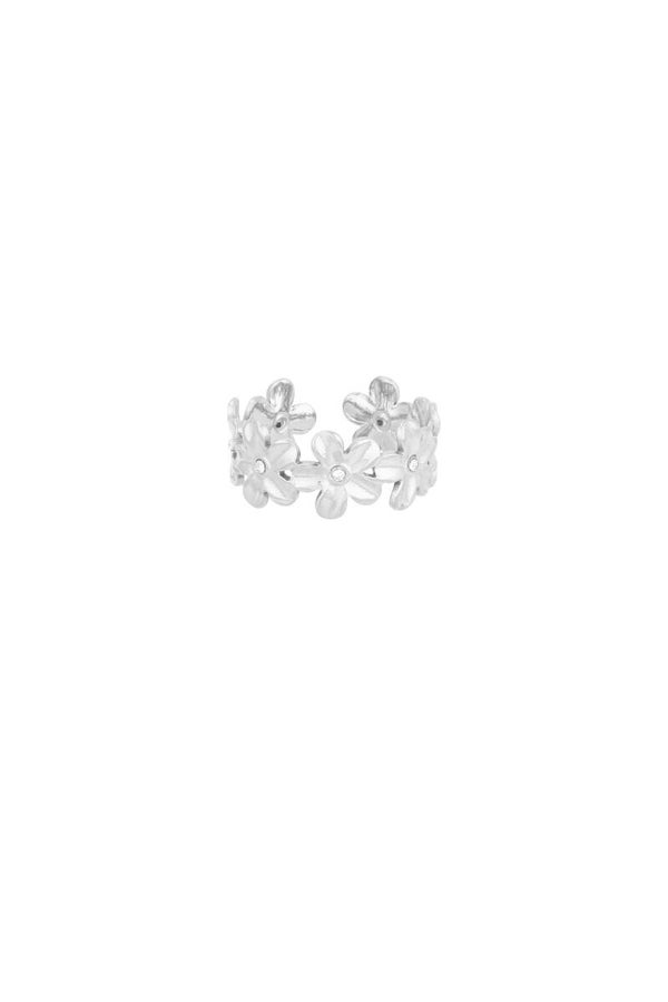 Ring little flowers strass - Zilver