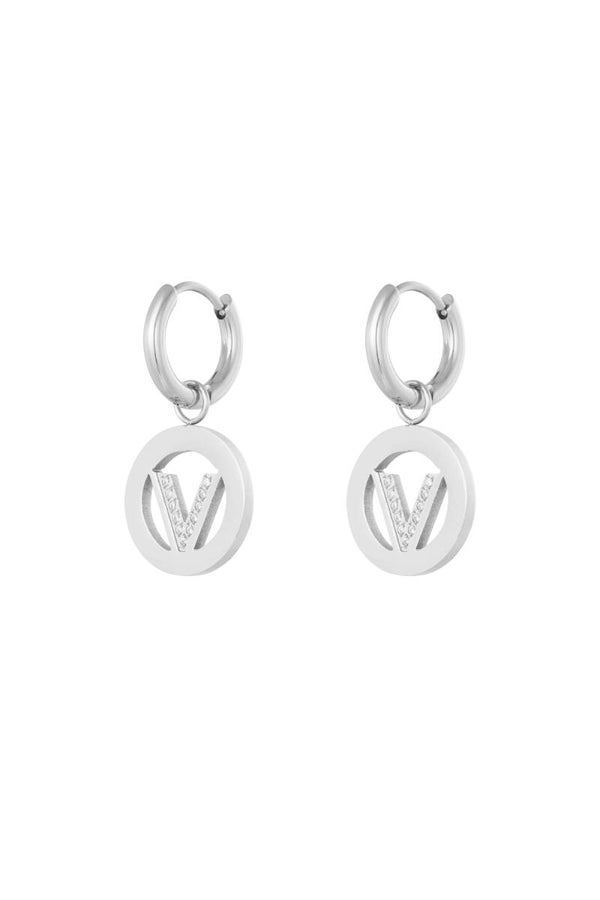 OORBELLEN CIRKEL V STRASS - ZILVER