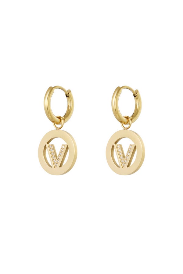 OORBELLEN CIRKEL V STRASS - GOUD