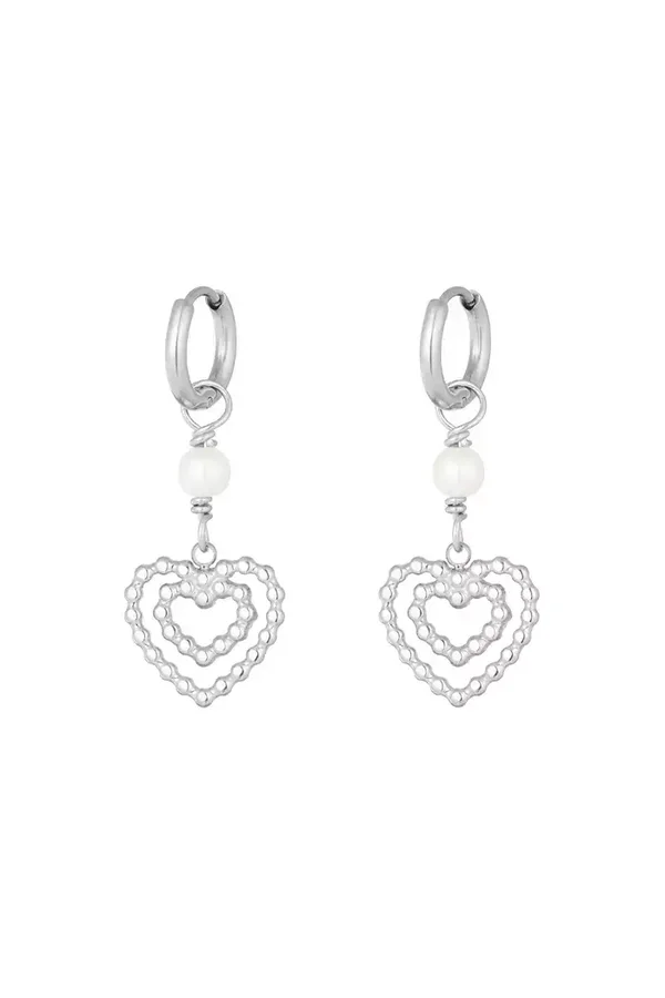 Oorbellen dubbel hart parel - Zilver