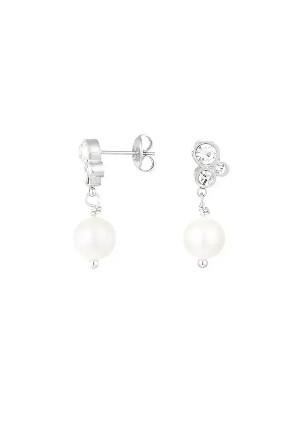 Oorbellen strass parel - Zilver