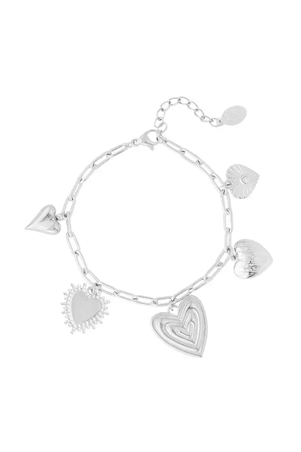 BEDELARMBAND MET HARTJES - ZILVER