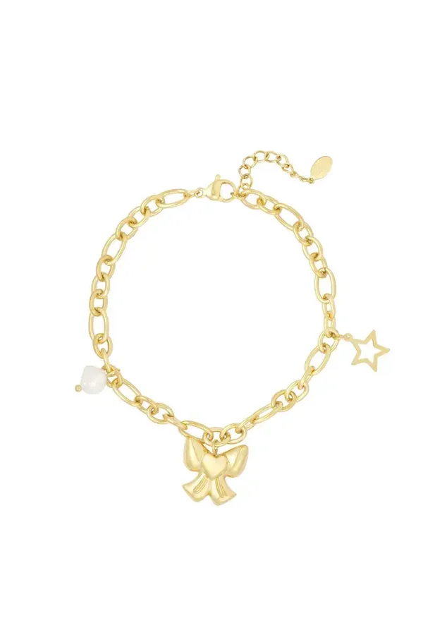 Bedelarmband met strik - Goud