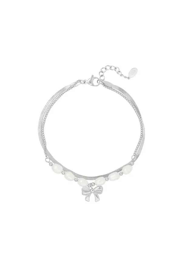 Dubbele armband pearl love - Zilver