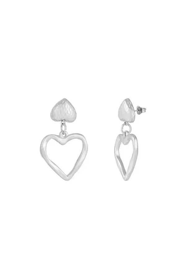 Oorbellen dubbel hart - Zilver