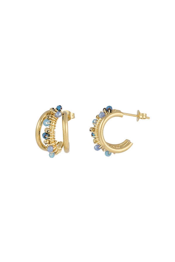 Oorbellen bead bliss - Goud/Blauw
