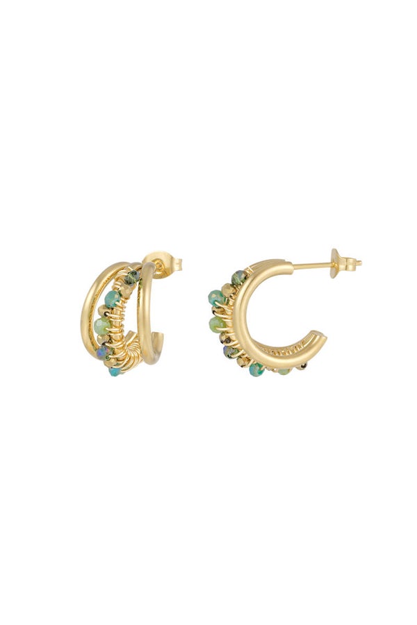Oorbellen bead bliss - Goud/Groen
