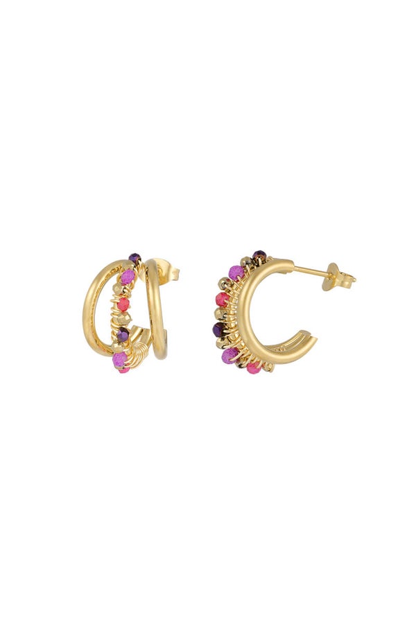 Oorbellen bead bliss - Goud/Paars