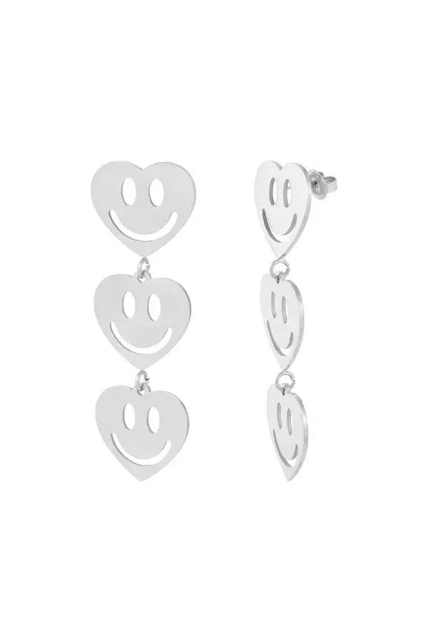 Oorbellen smiley hearts - Zilver