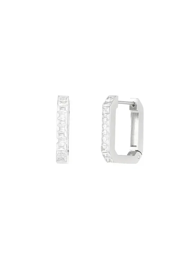Oorbellen rectangular strass -Zilver