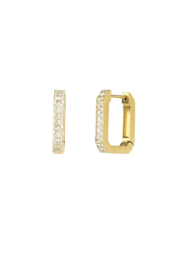 Oorbellen rectangular strass - Goud