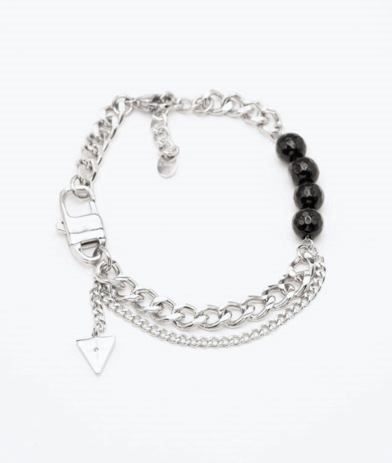 Schakelarmband unisex zwart - Zilver