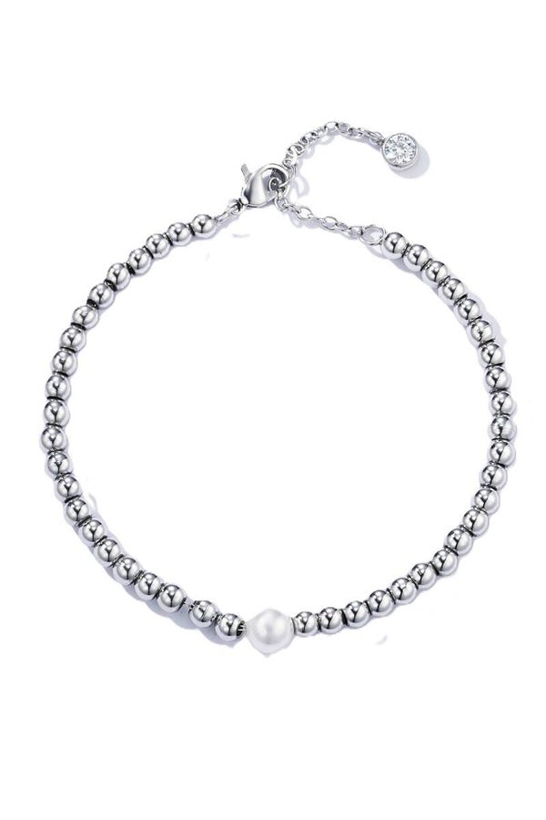 ARMBAND BOLLETJES MET PAREL EN STRASS - ZILVER