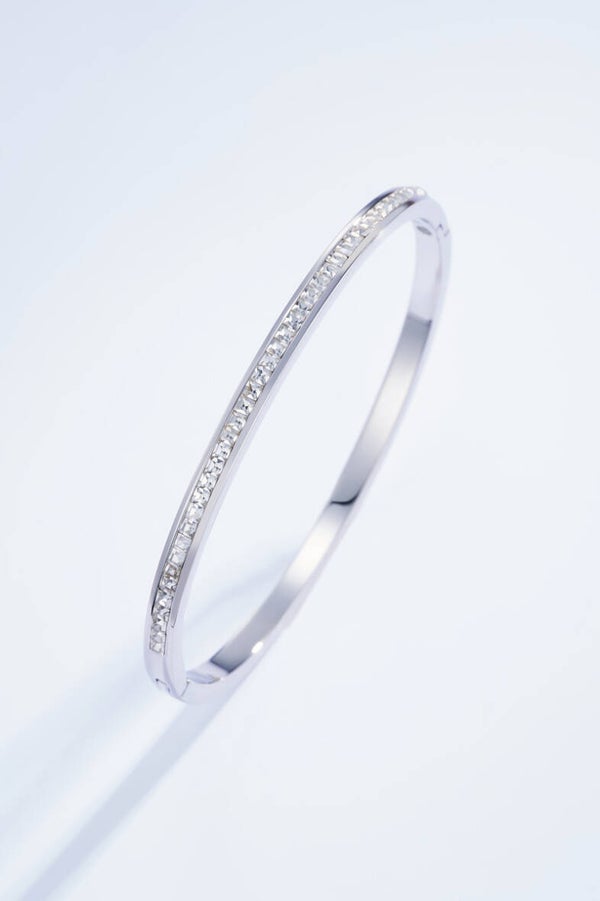 Armband bangle plain strass - Zilver