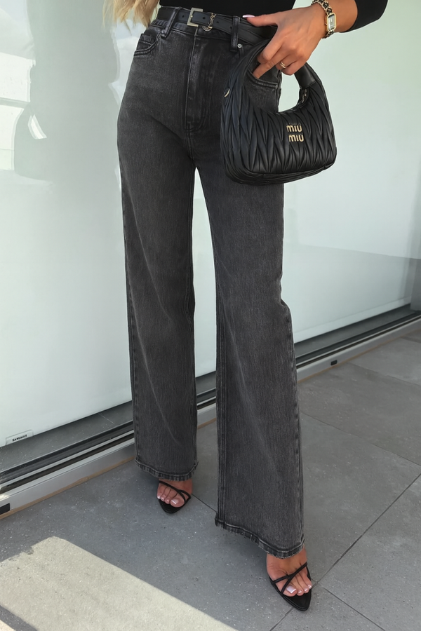 Jeans high-waisted wide leg  – Antraciet
