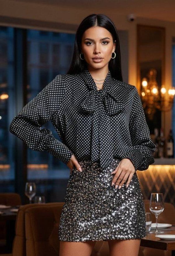 Polka dot print blouse - Zwart