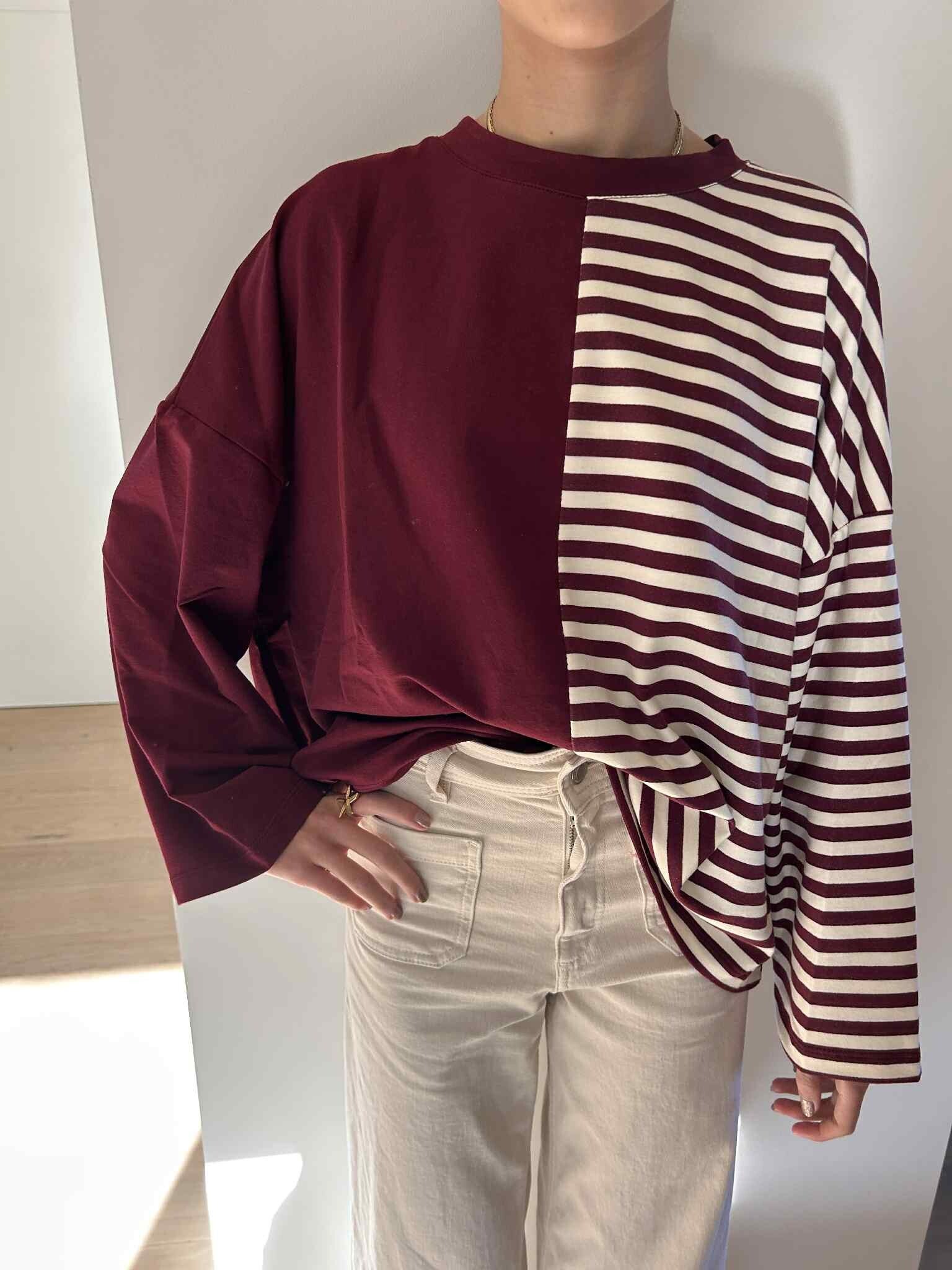 Oversized half striped shirt - Bordeaux