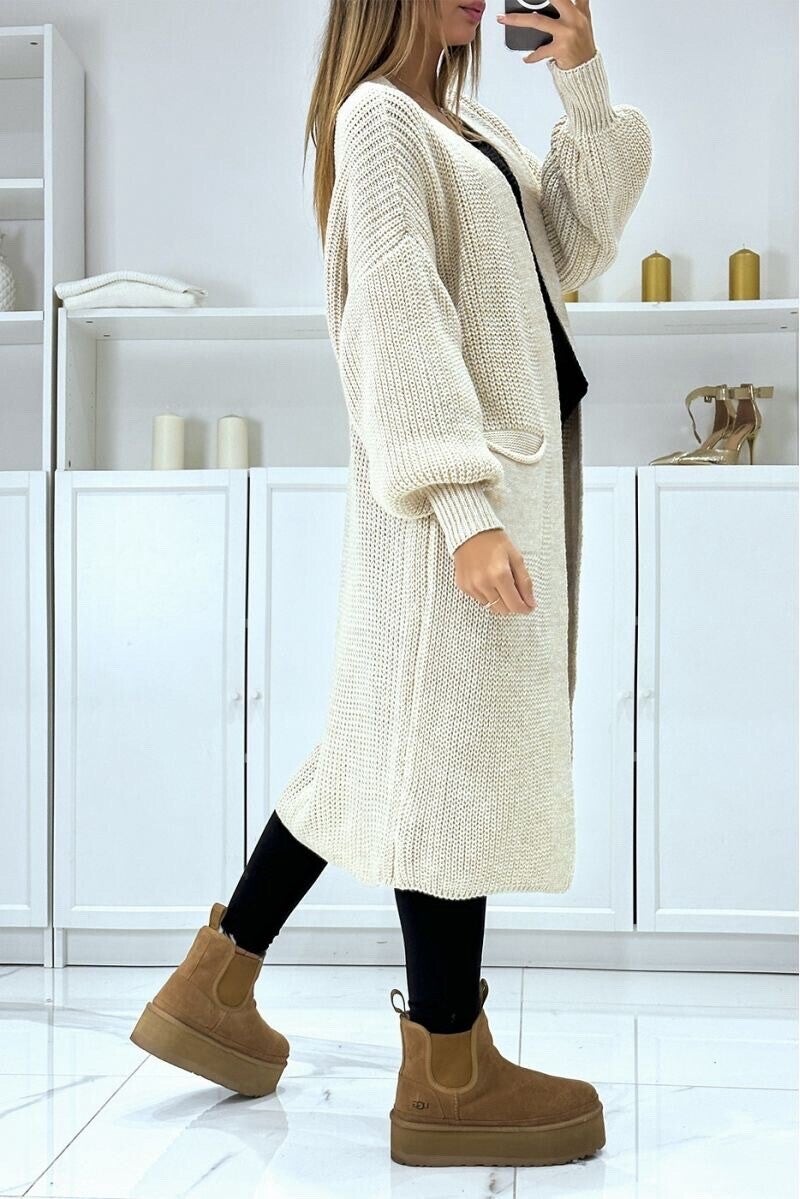 Lange knitted cardigan met zakken - 4 kleuren