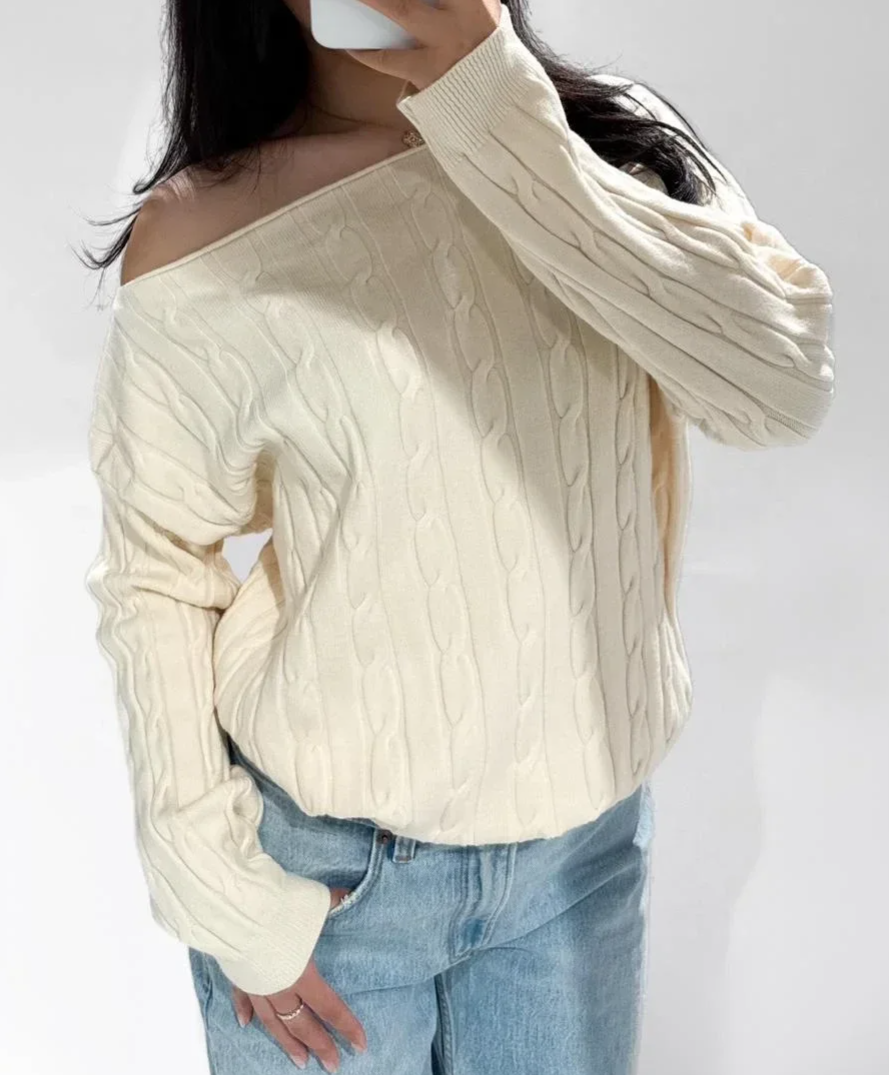 Fijne kabel trui - Roomwit