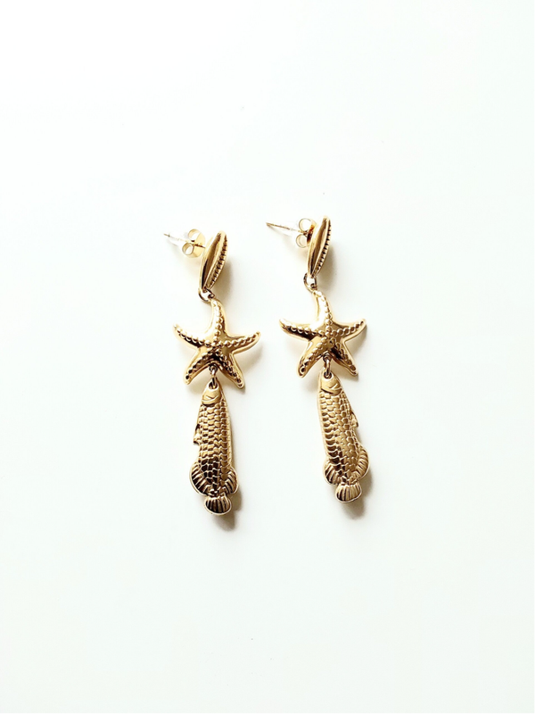 Oorbellen vis en zeester - Goud