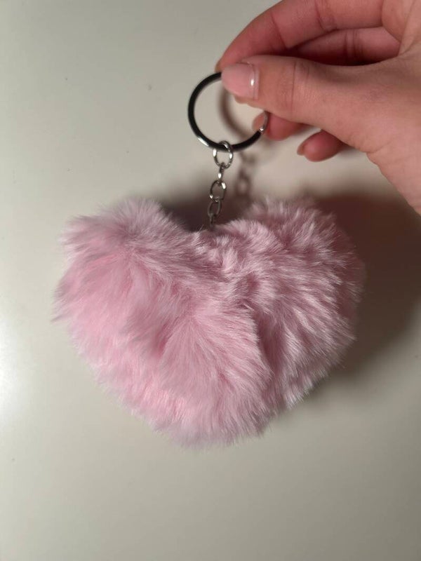 Sleutelhanger / tashanger fluffy hart - Roze
