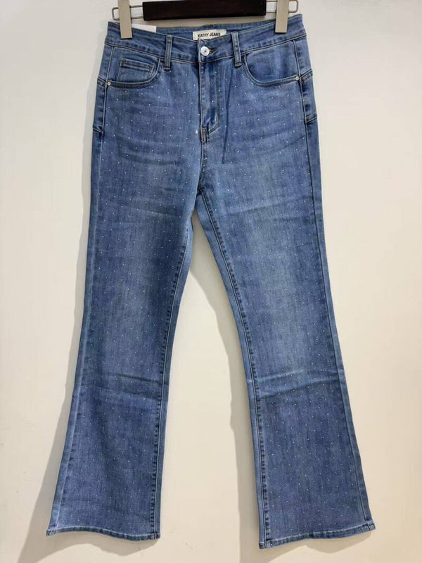 Jeans tall flared strass - blauw