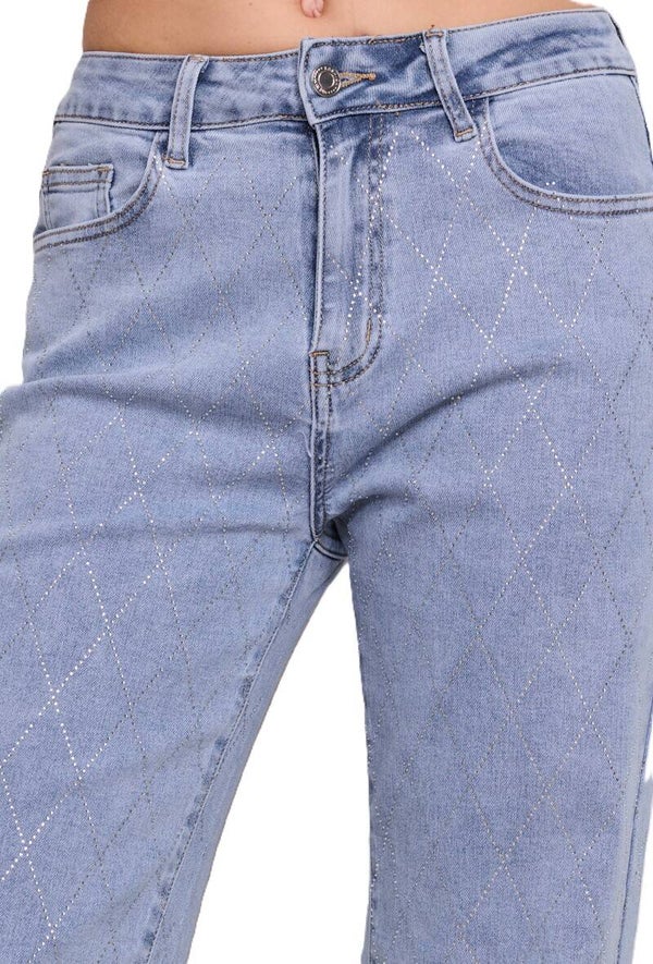 Jeans wide leg strass - Lichtblauw