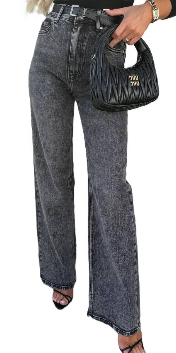 Jeans high-waisted wide leg  – Antraciet