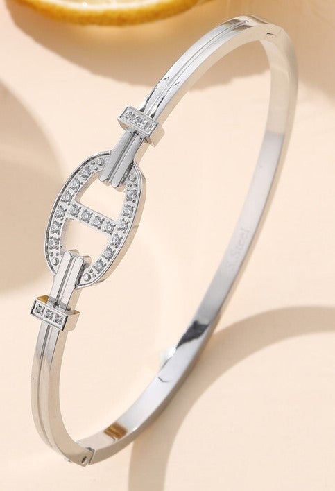 Armband bangle DD strass - Zilver