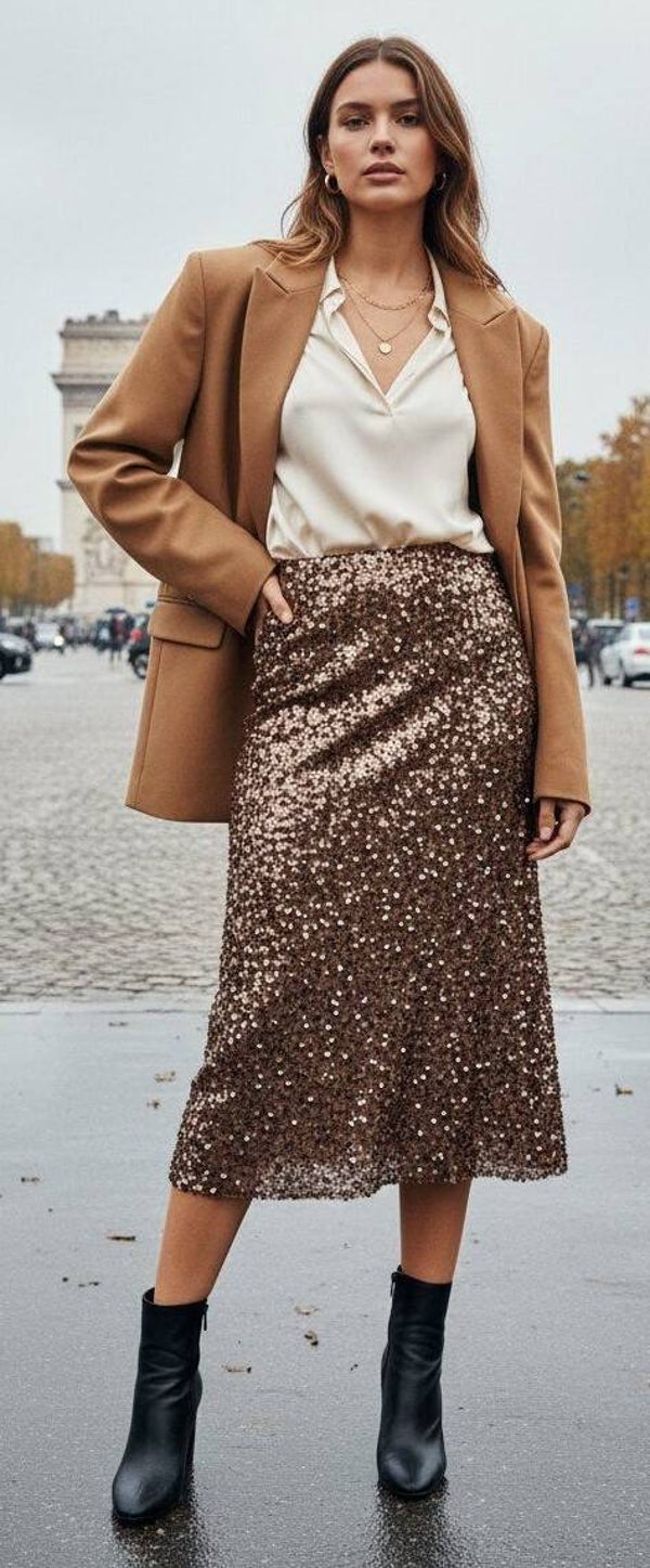 Midi rok met pailletten - Chocolat