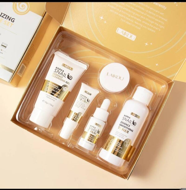 Coffret de soin à la Bave d'escargots Anti-Âge, Sérum de visage Crème contour des yeux Éclaircissant Réparateur pour peaux sensibles