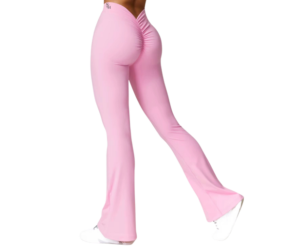 V Back Scrunch Flare Leggings - Fairy Floss