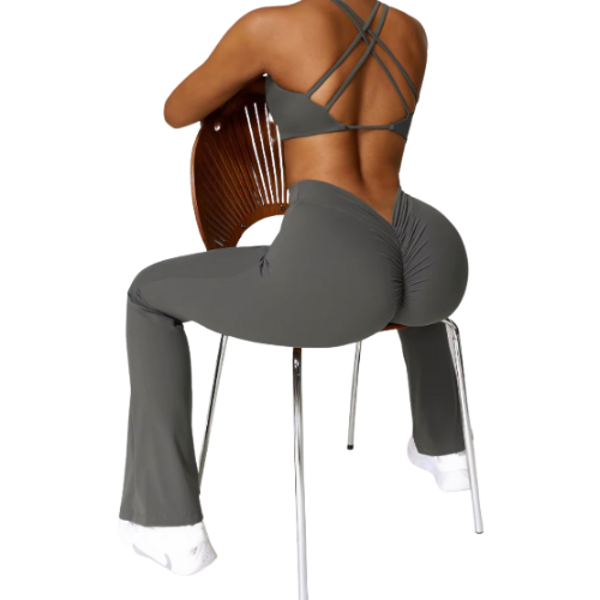 V Back Scrunch Flare Leggings - Charcoal