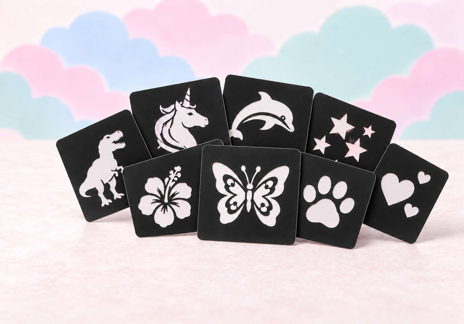 Glittertattoo-stencils in verschillende formaten en ontwerpen