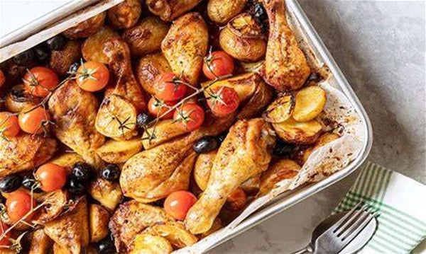 Rotisserie chicken with potatoes