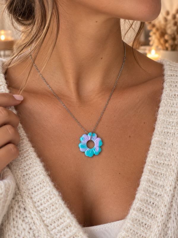Collier Corolle Fleur - Pop Color Turquoise