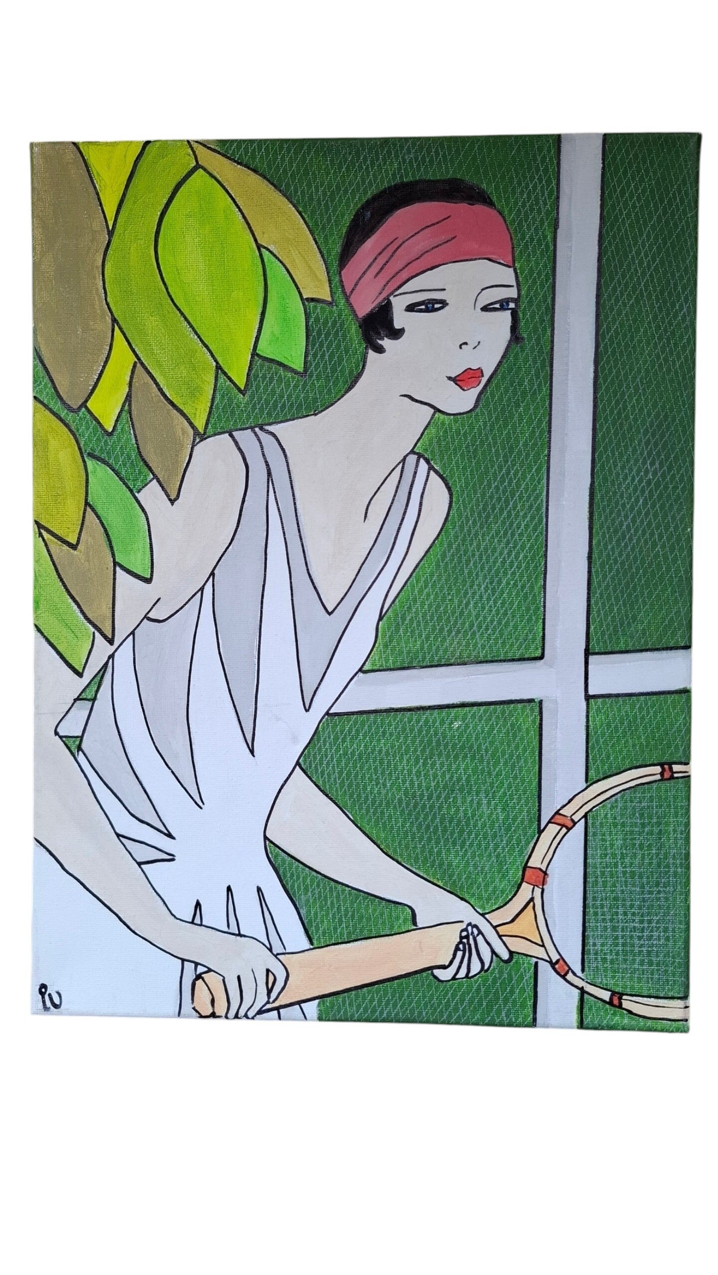 Schilderij vrouw aan tennissen 40 lengte 30 breedte